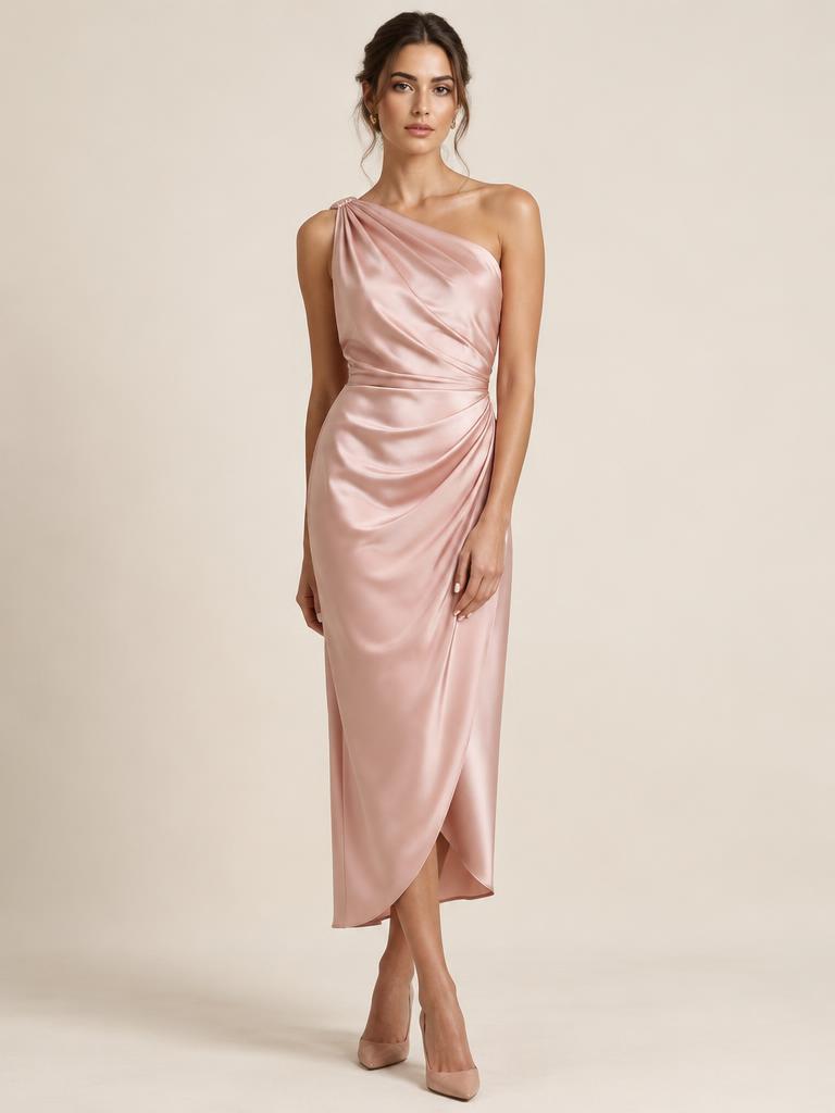 Aurora One-Shoulder Satin Midi