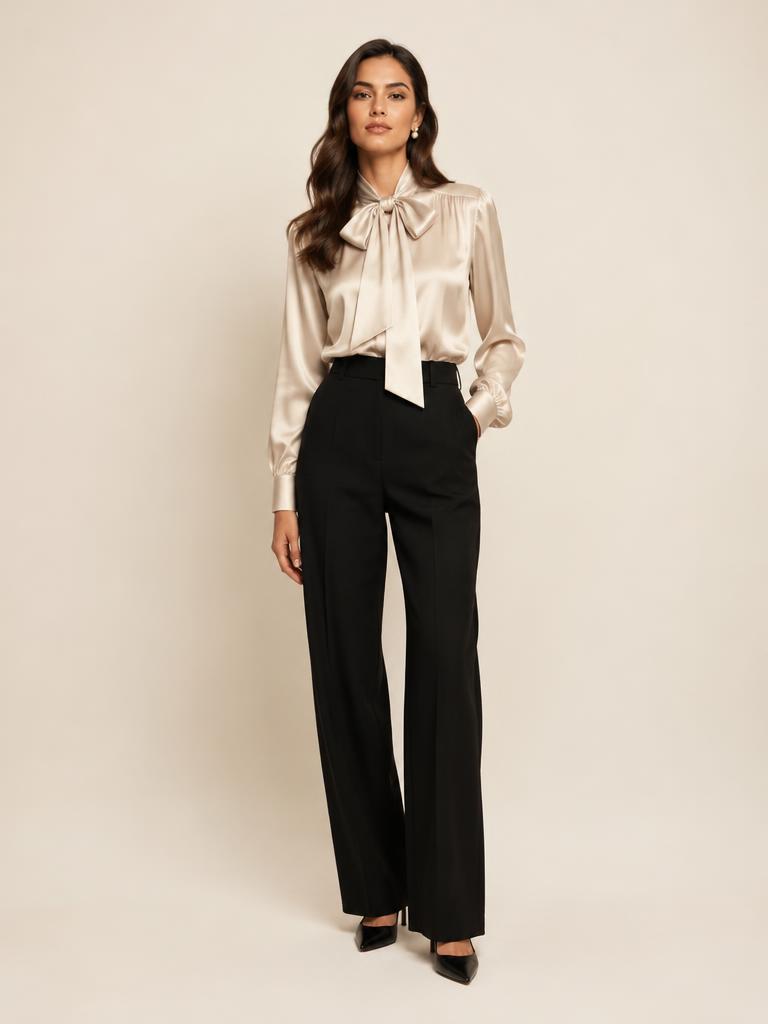 Bow-Neck Silk Blouse